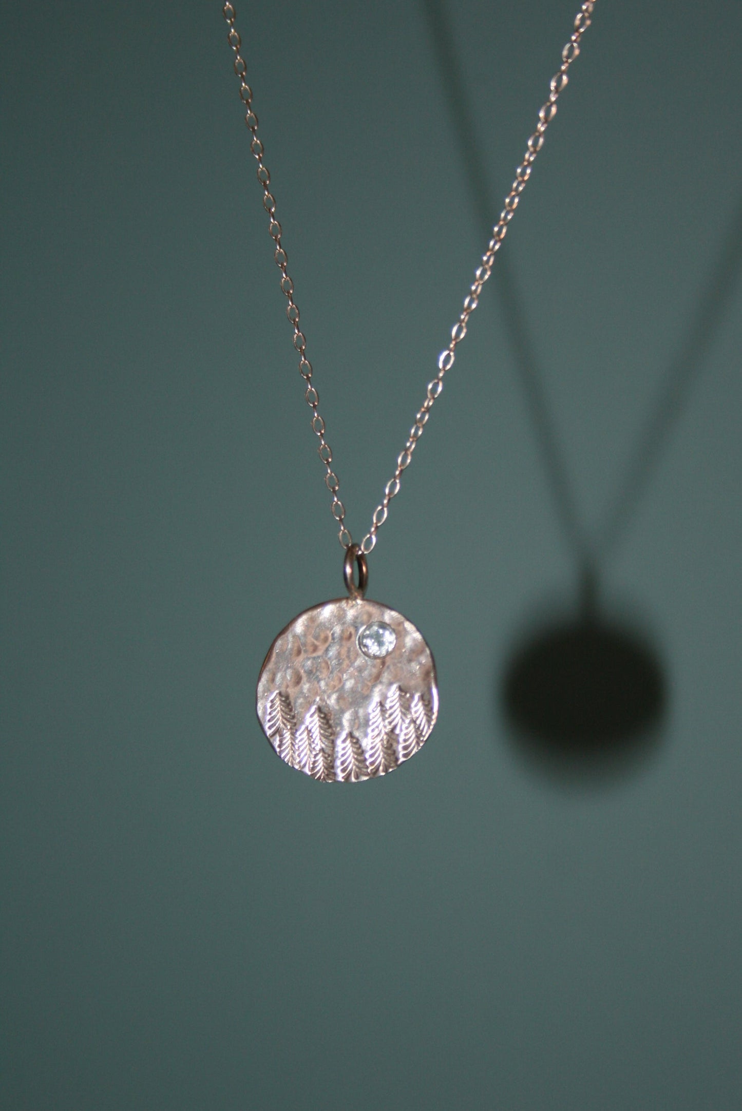 Sterling Silver Forest Scene Necklace with Aquamarine