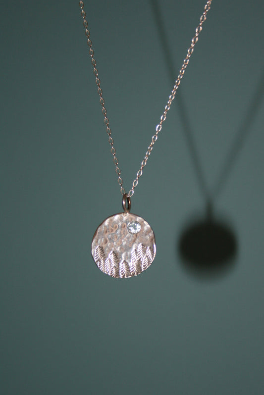 Sterling Silver Forest Scene Necklace with Aquamarine