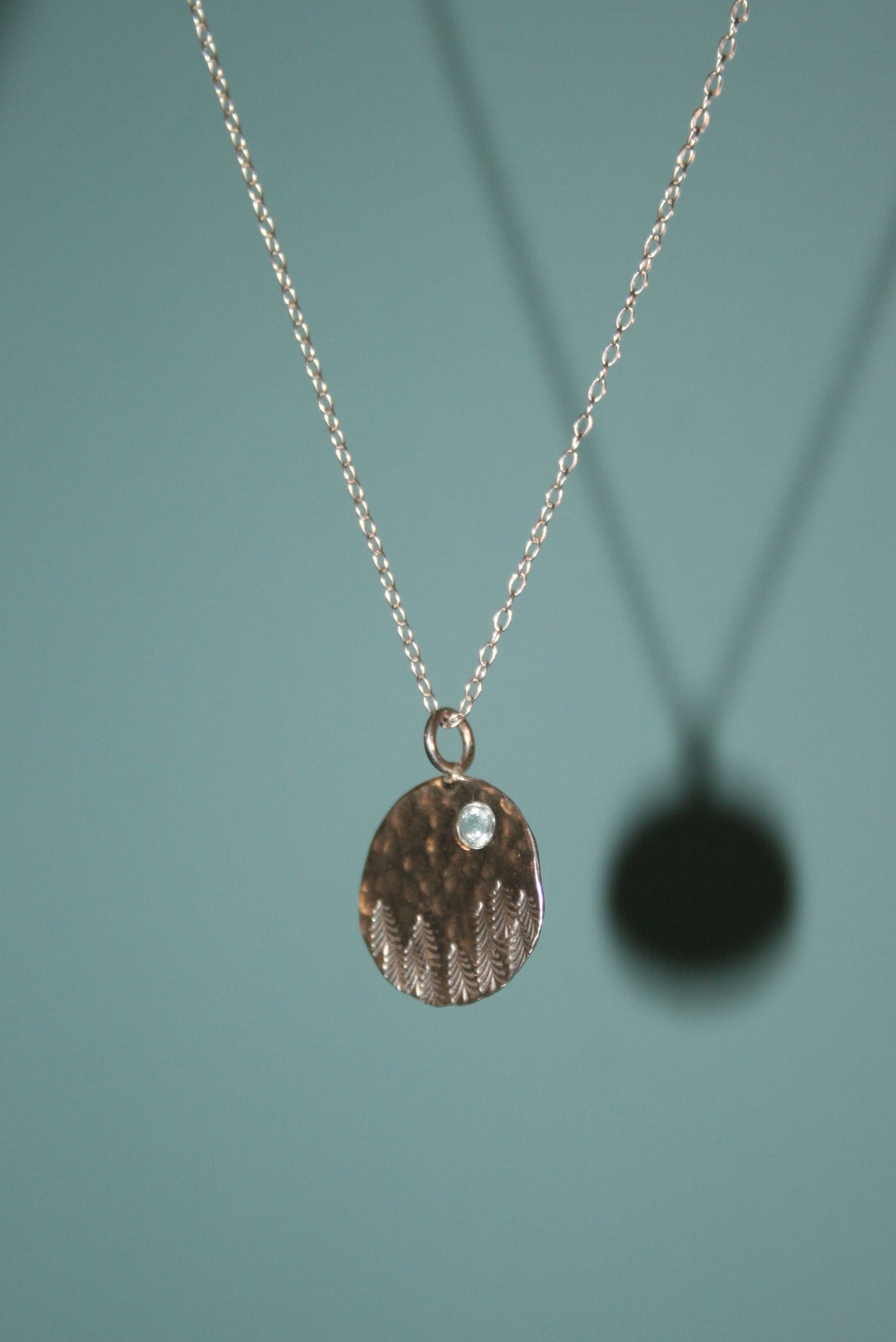 Sterling Silver Forest Scene Necklace with Aquamarine