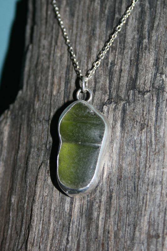 Green Cumbria Bottle Neck Sea Glass Silver Necklace