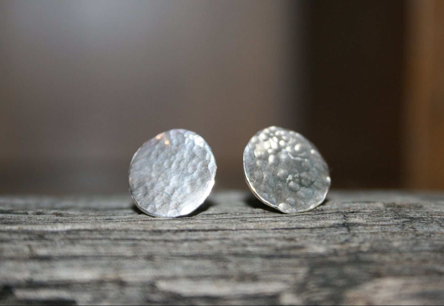 Hammered Circular Stud Earrings – Recycled Sterling Silver – 12mm