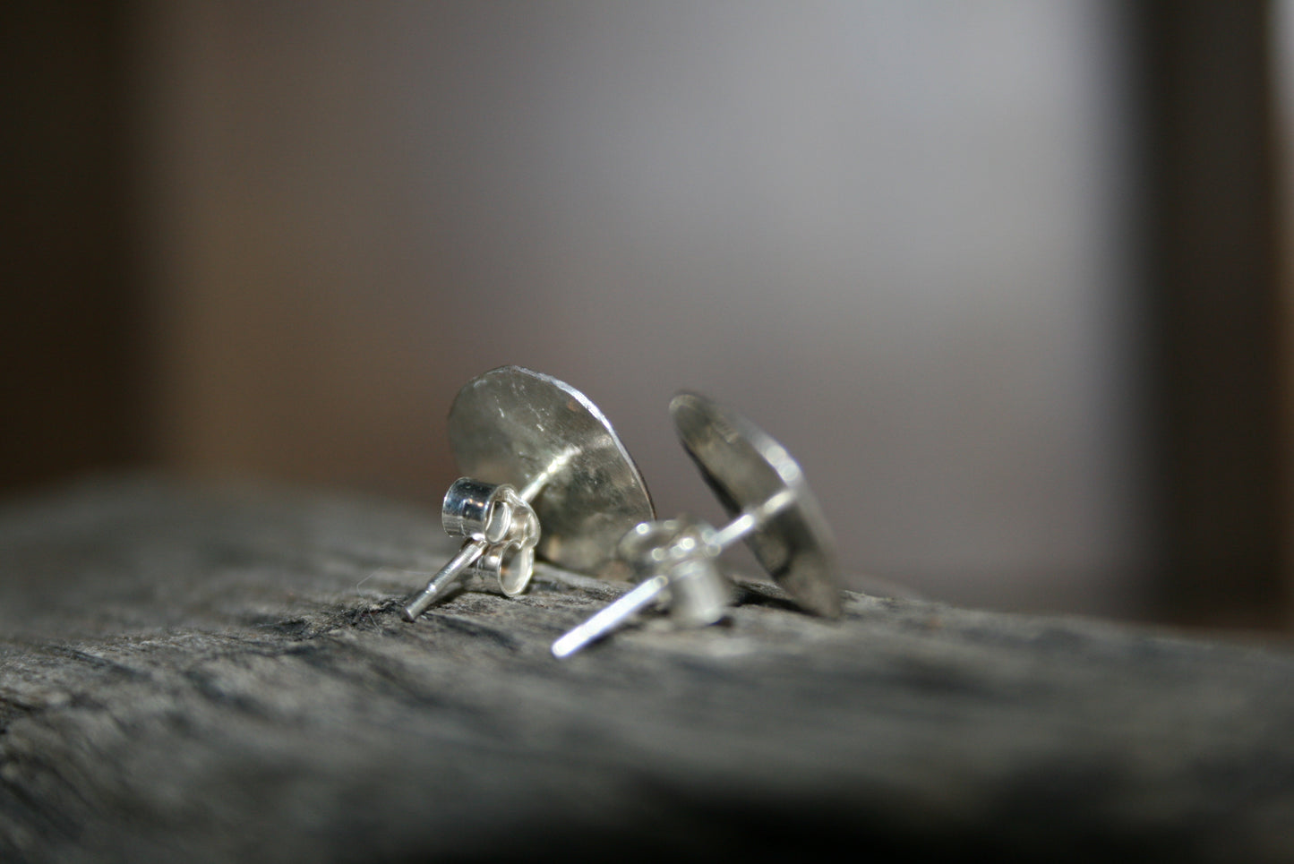 Hammered Circular Stud Earrings – Recycled Sterling Silver – 12mm