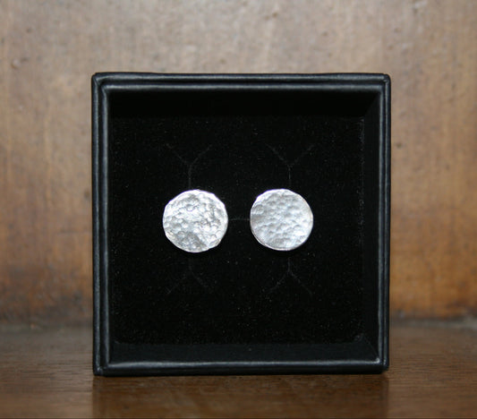 Hammered Circular Stud Earrings – Recycled Sterling Silver – 12mm