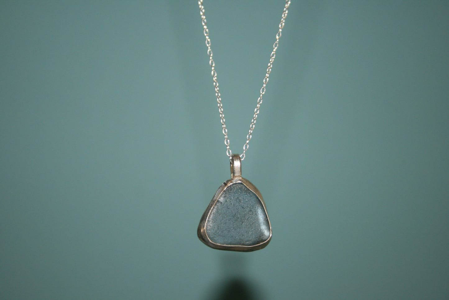 Cornflower Blue Sea Glass Silver Necklace