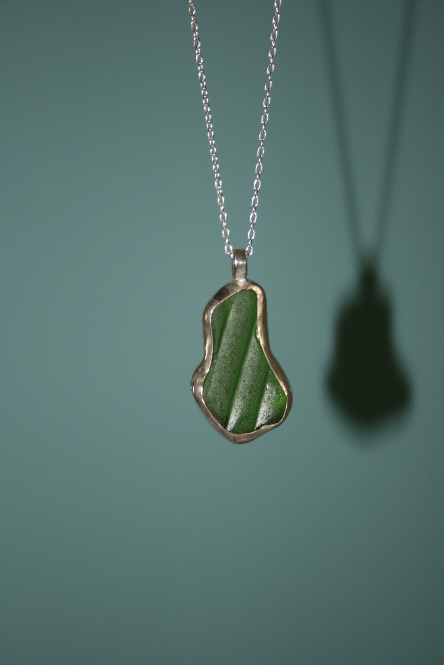 Green Sea Glass Sterling Silver Necklace