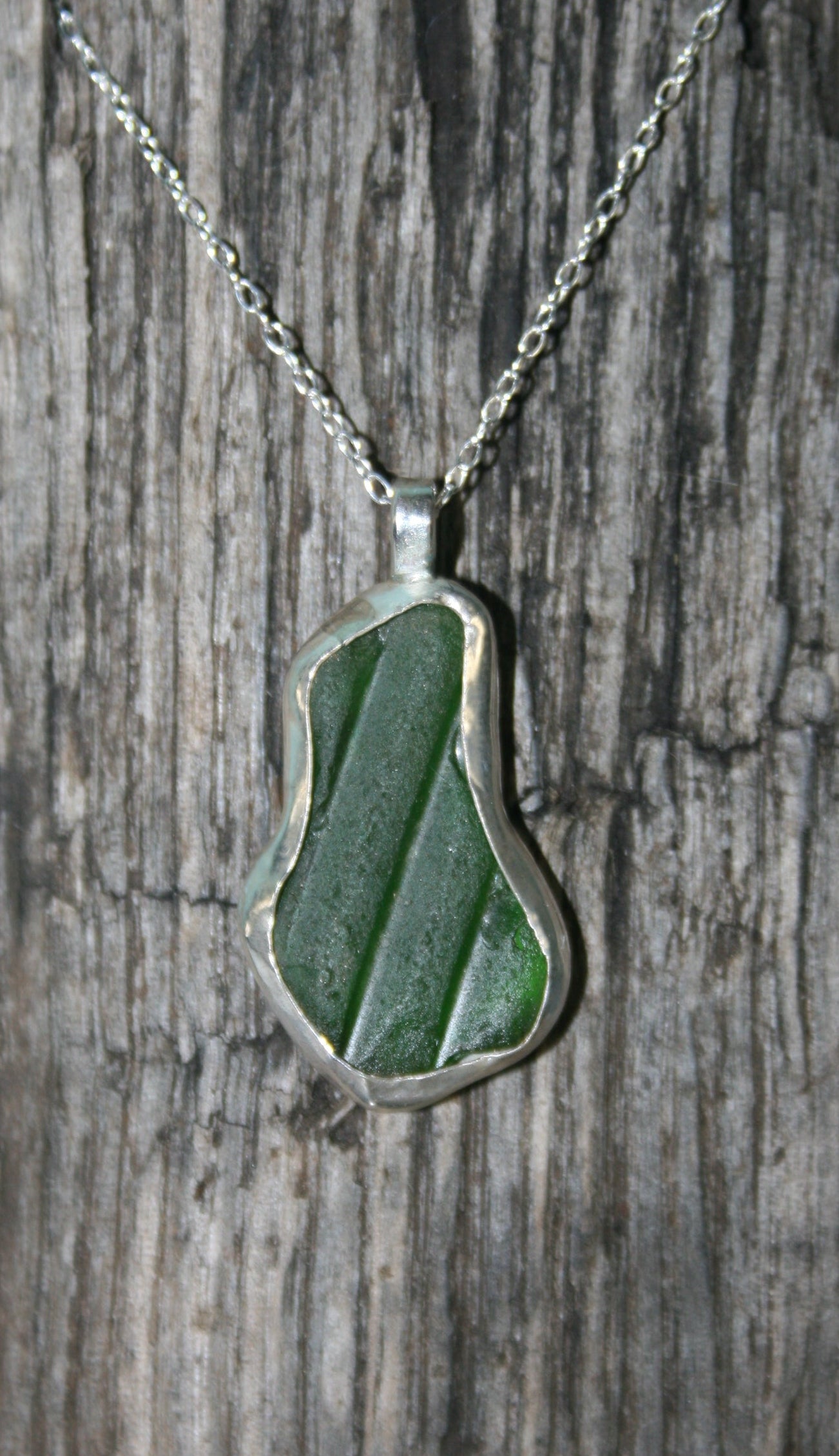 Green Sea Glass Sterling Silver Necklace