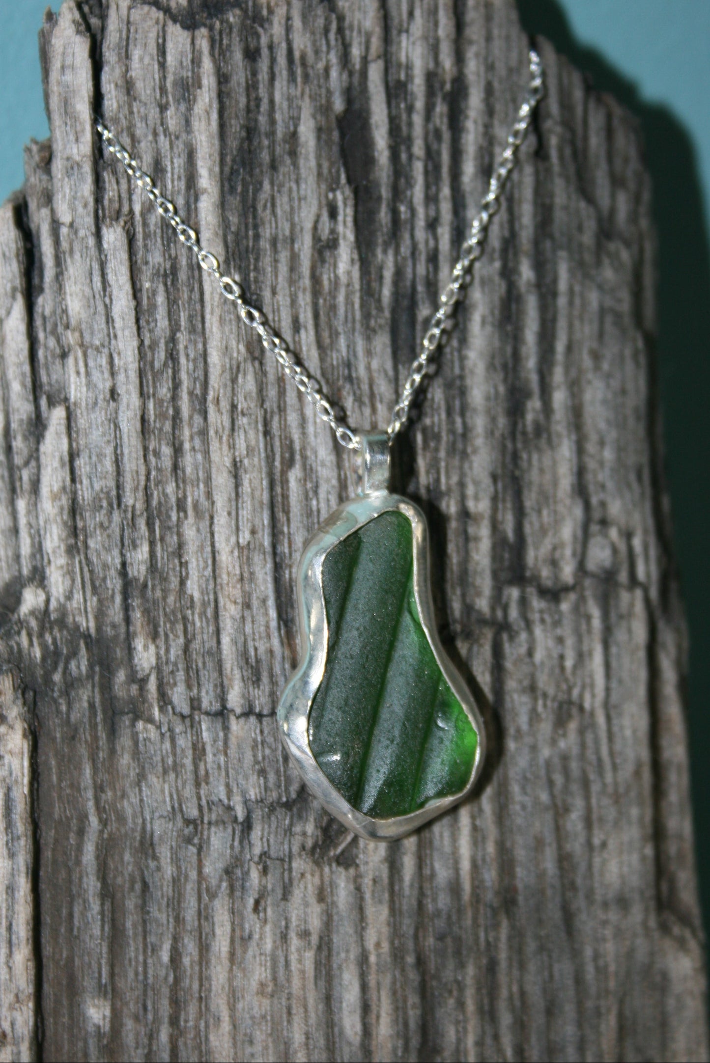 Green Sea Glass Sterling Silver Necklace