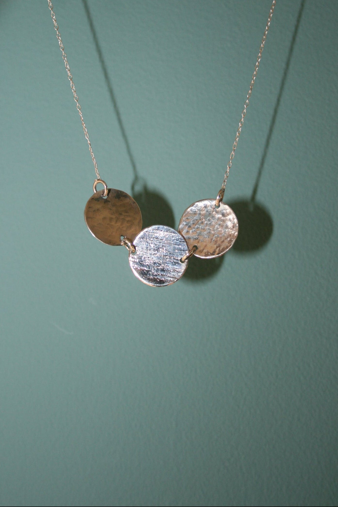 Triple Hammered Disc Necklace