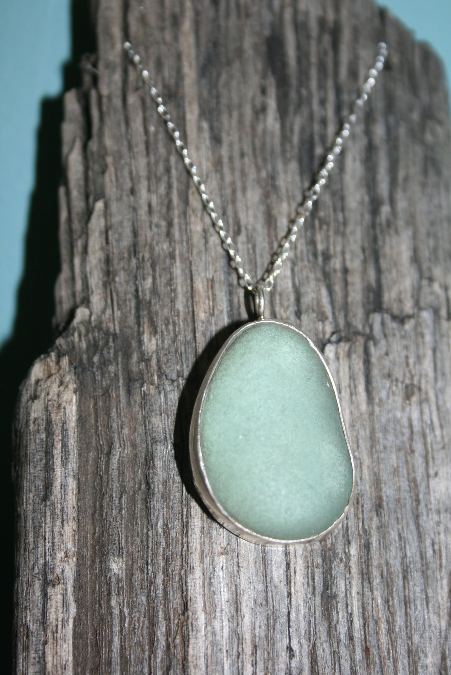 Seafoam Green Sea Glass Bezel Necklace