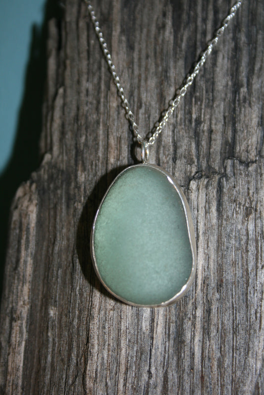 Seafoam Green Sea Glass Bezel Necklace