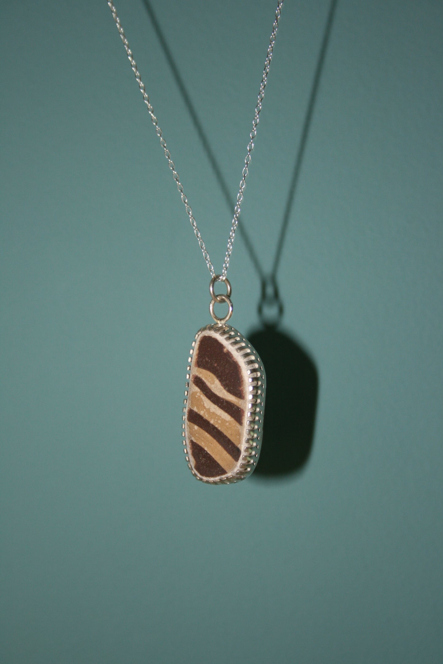 Brown Stripe Pottery Bezel Necklace