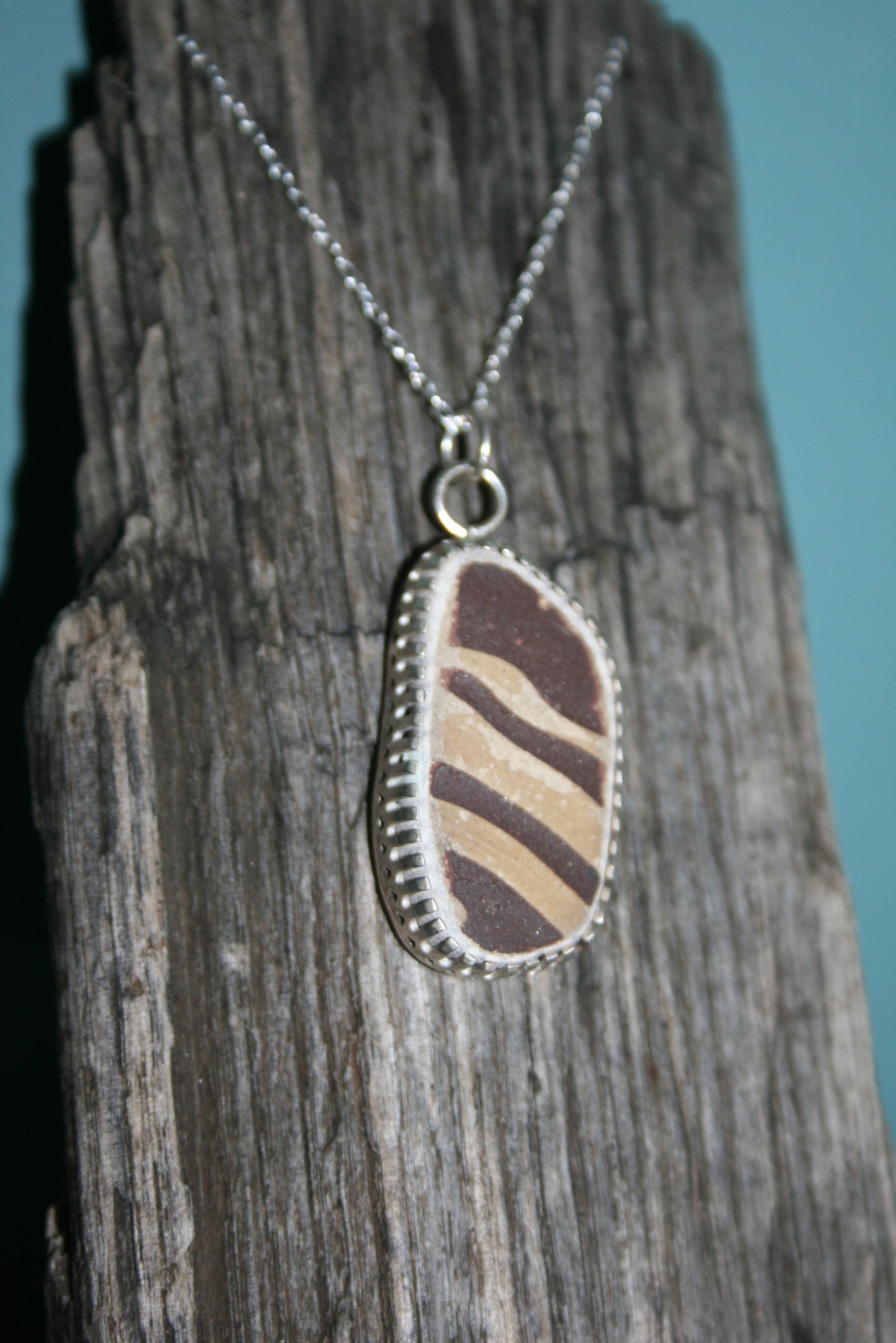 Brown Stripe Pottery Bezel Necklace
