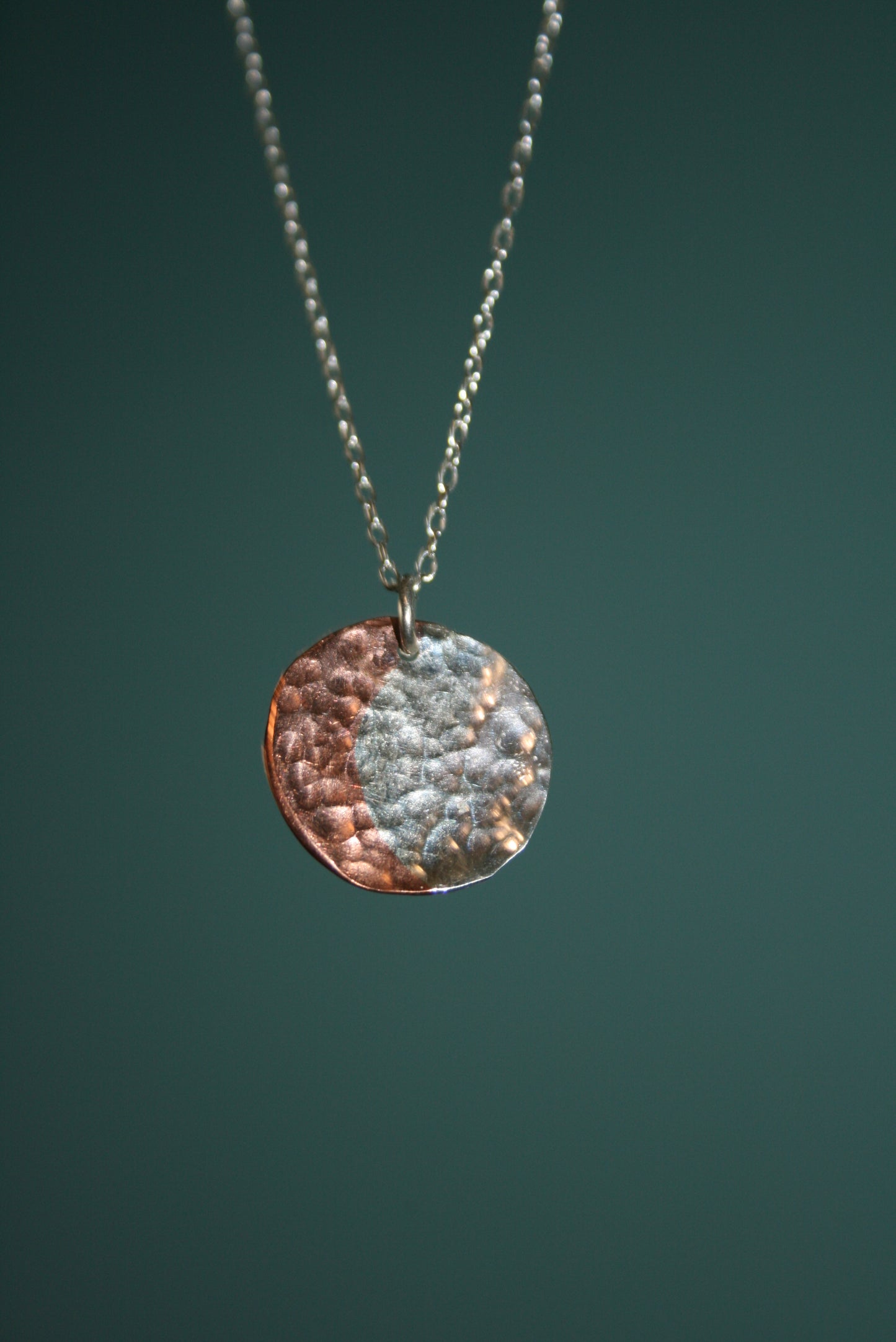Hammered Circular Silver and Copper Necklace