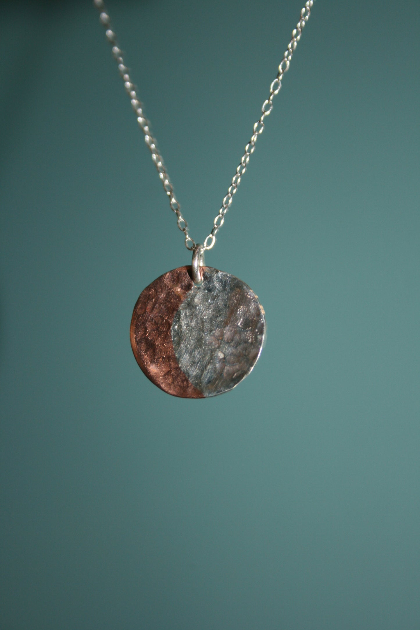 Hammered Circular Silver and Copper Necklace