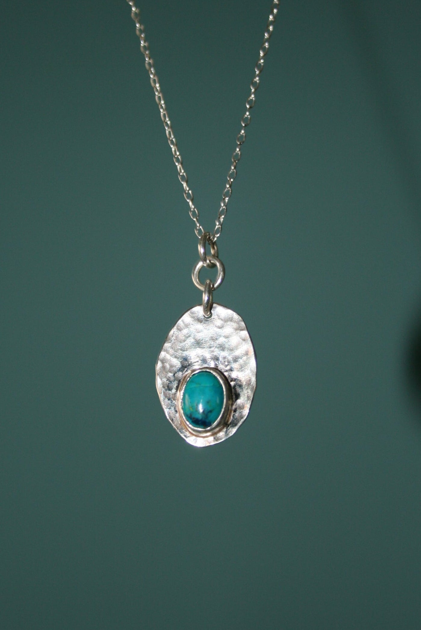 Oval Chrysocolla Sterling Silver Backplate Necklace