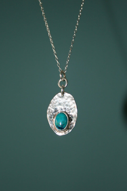 Oval Chrysocolla Sterling Silver Backplate Necklace