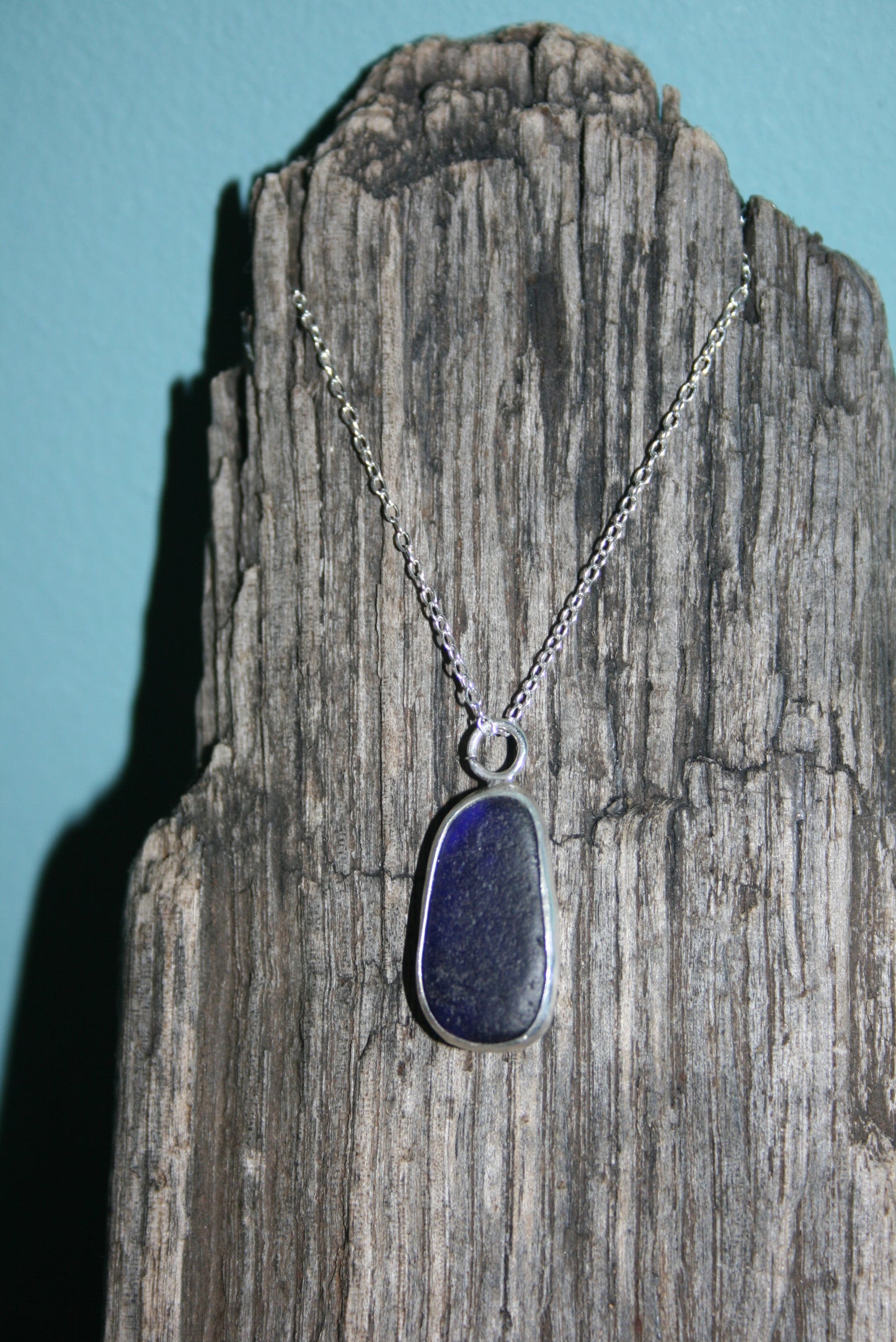 Cobalt Blue Sea Glass Silver Necklace