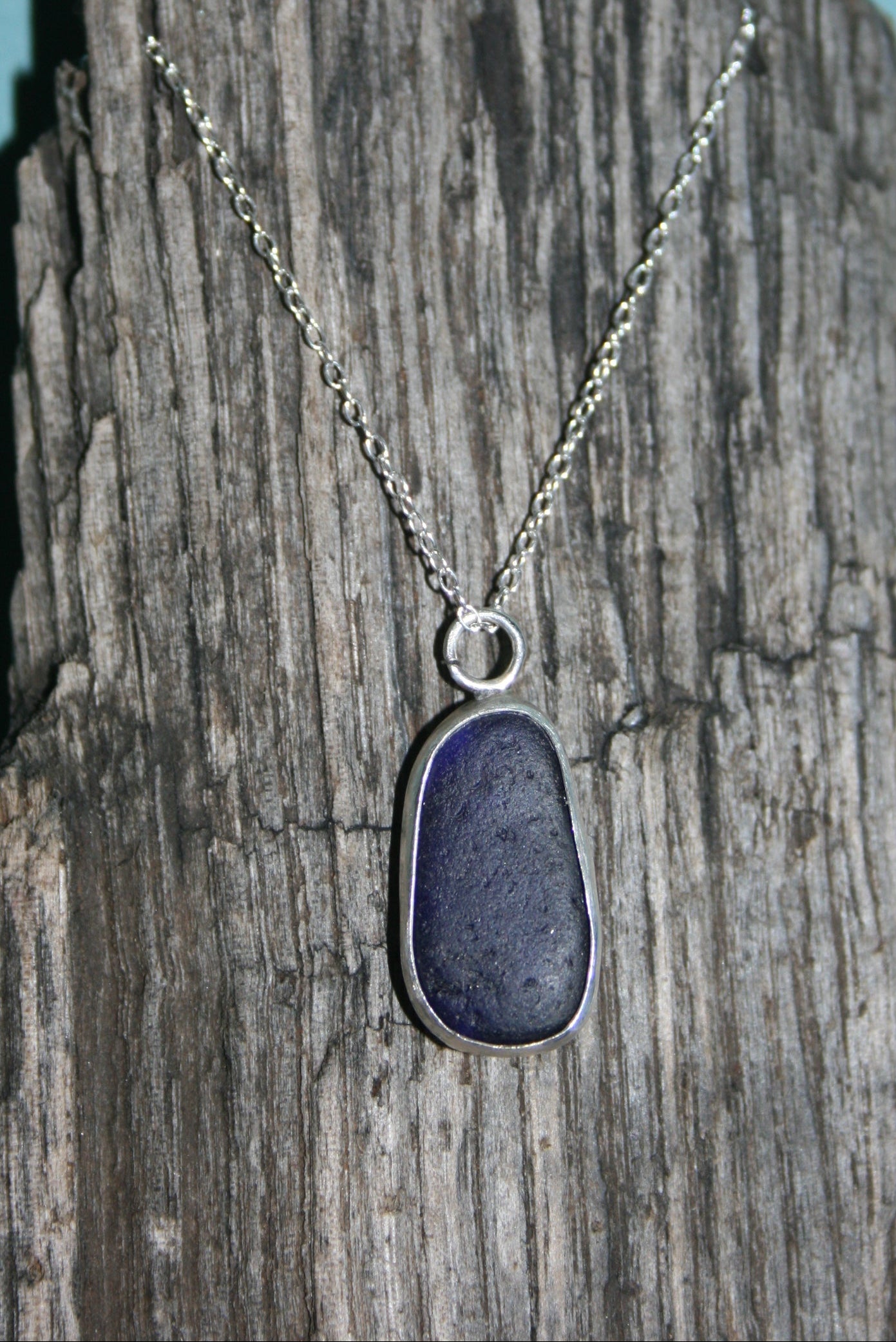 Cobalt Blue Sea Glass Silver Necklace