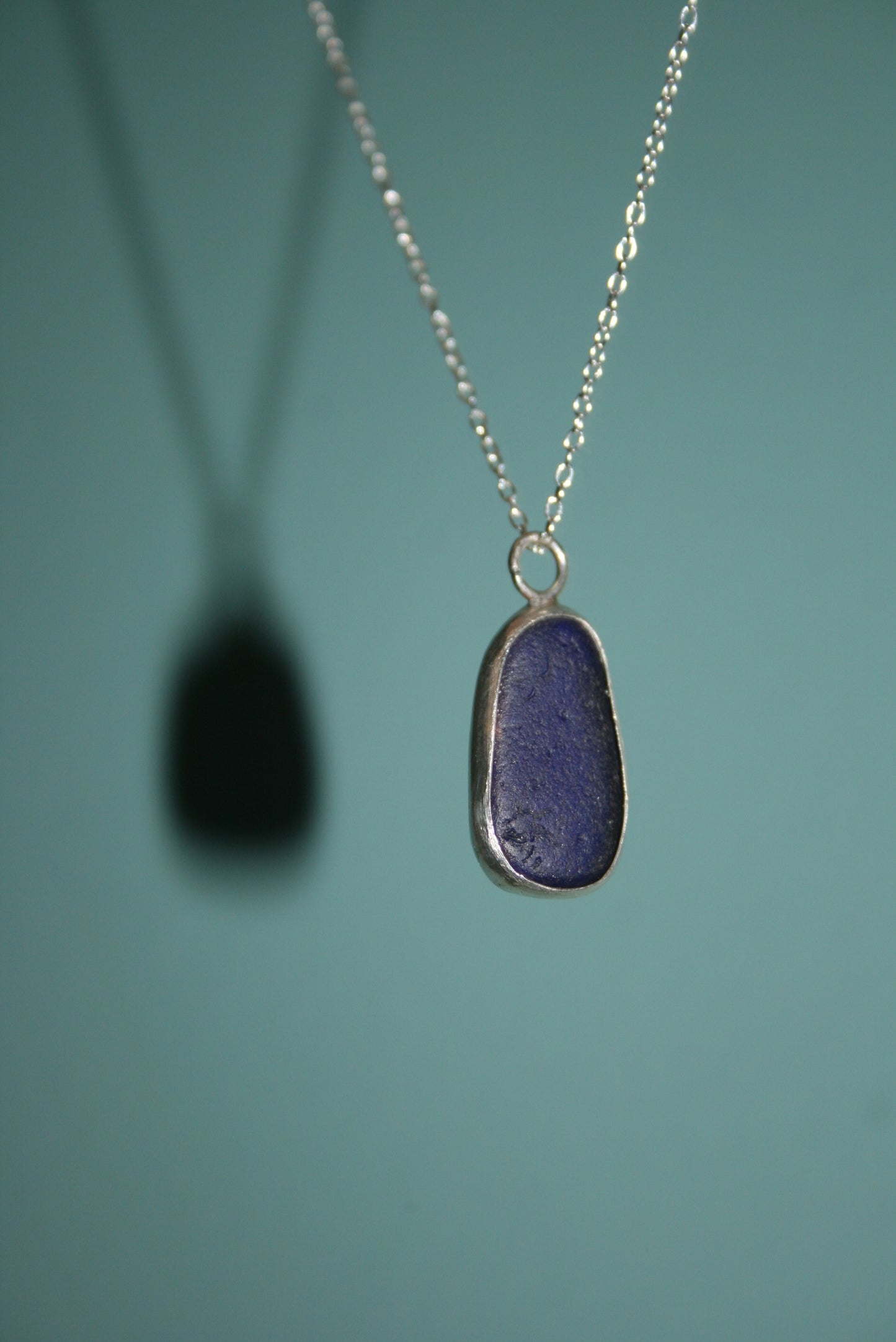 Cobalt Blue Sea Glass Silver Necklace