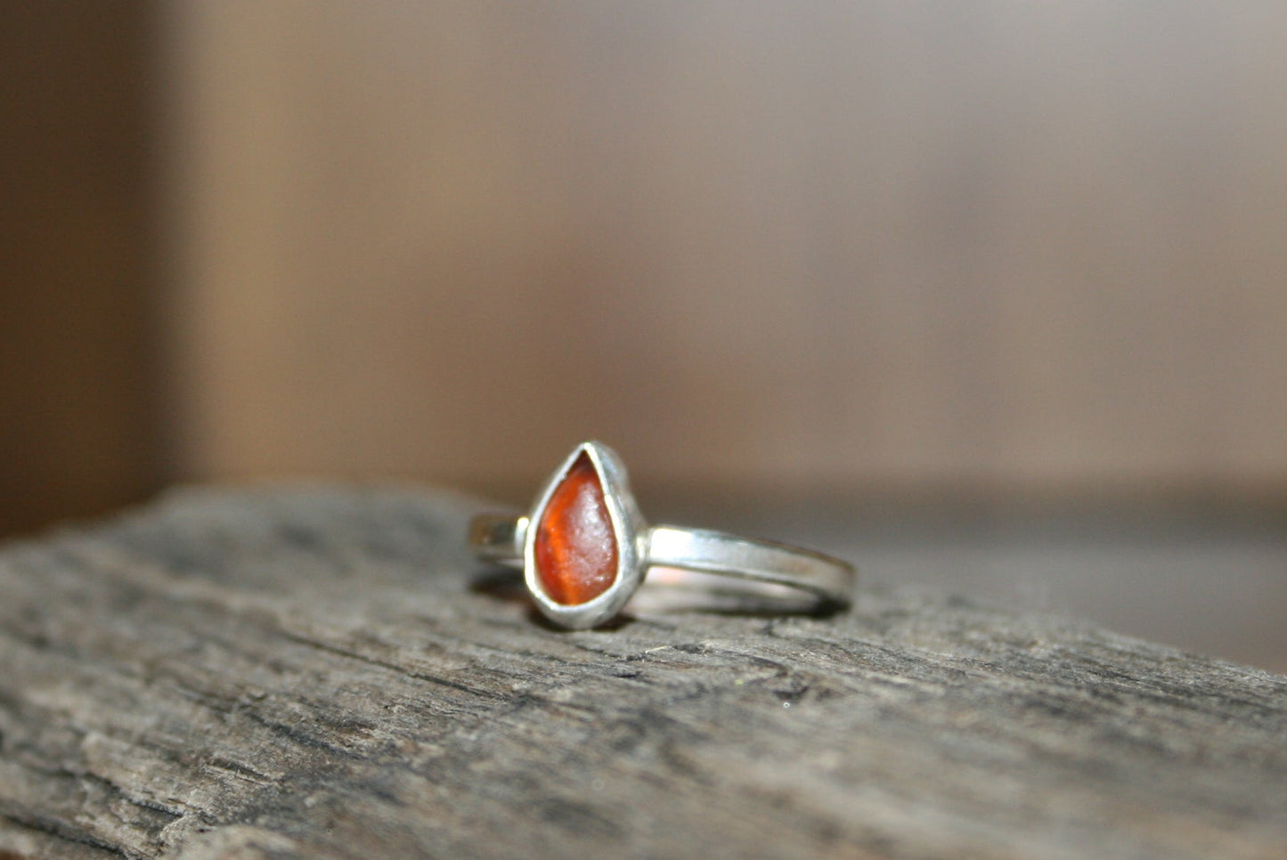 Orange Sea Glass Ring  –  UK O