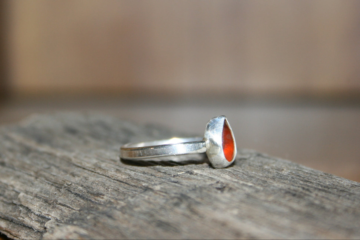 Orange Sea Glass Ring  –  UK O
