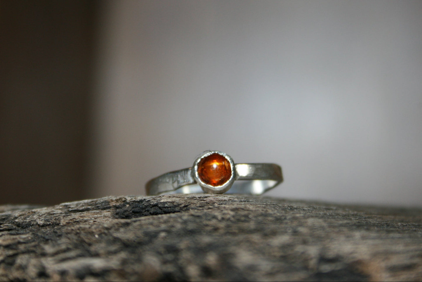 Sterling Silver Amber Ring –  UK N