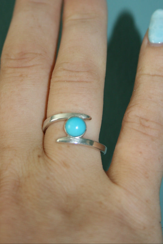 Sterling Silver Turquoise Ring – Bypass Shank, UK M