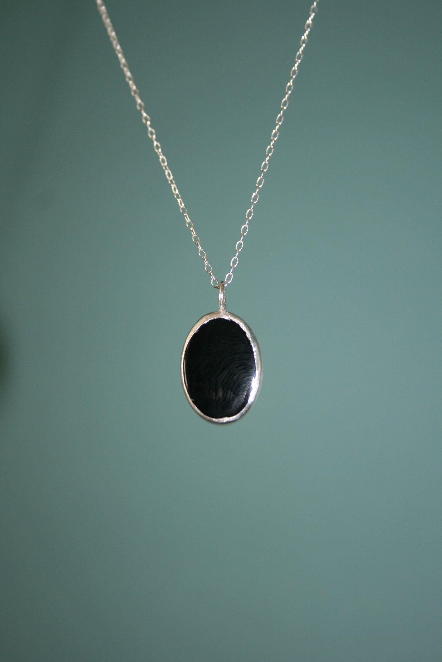 Oval Onyx Sterling Silver Bezel Necklace